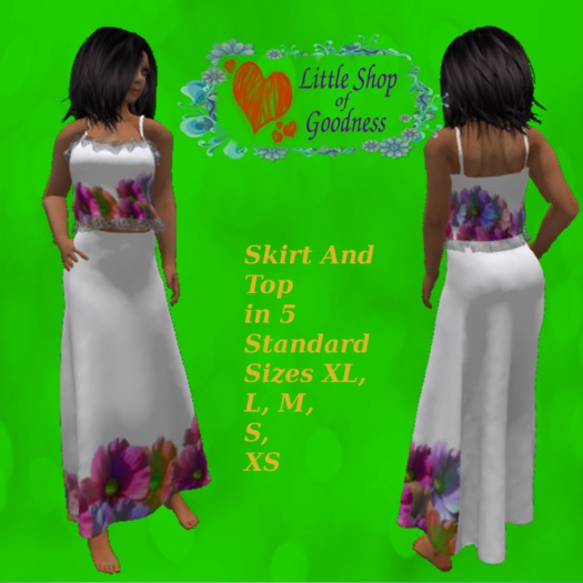 White Maxiskirt And Frilled Top With Flowers- Mesh