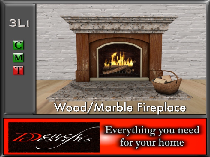 Wood/Marble Fireplace with Basket