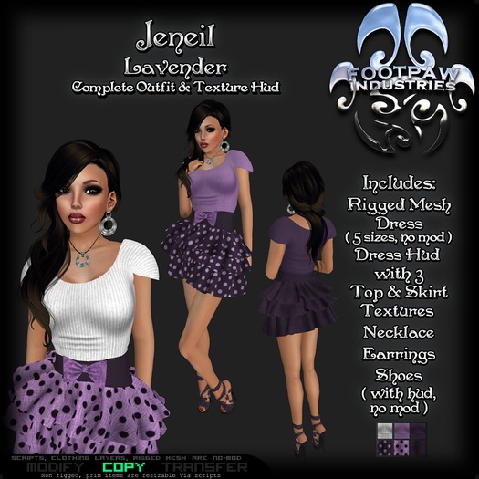 [FPI] Jeneil Lavender - Complete Feminine versatile Outfit with Dress, Jewelry, shoes & customize Hud