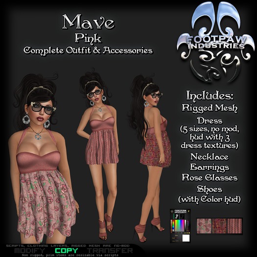 [FPI] Mave Pink - Complete Feminine versatile Outfit with Dress, Jewelry, Rose Glasses, shoes & customize Hud