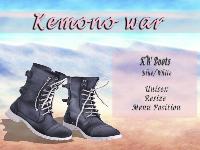 03- Blue boots with white laces and black soles