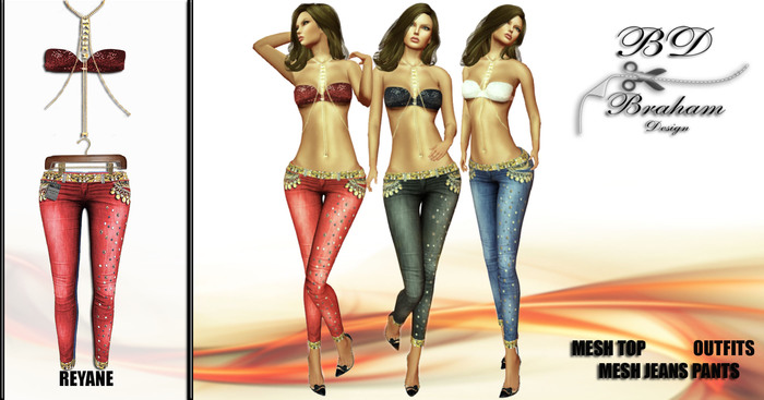 Braham Design Red Reyane Jeans Top Outfits Mesh