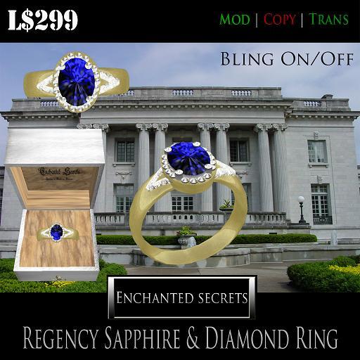 *Enchanted Secrets* Rengency -  gold Sapphire  and Diamond Ring (BOXED)