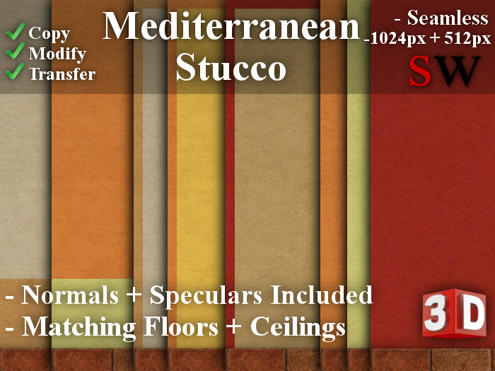 -SW- Mediterranean 3D Stucco Texture Pack -1024/512-
