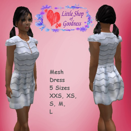Second Life Marketplace White ZigZag Dress With Short Sleeves Mesh