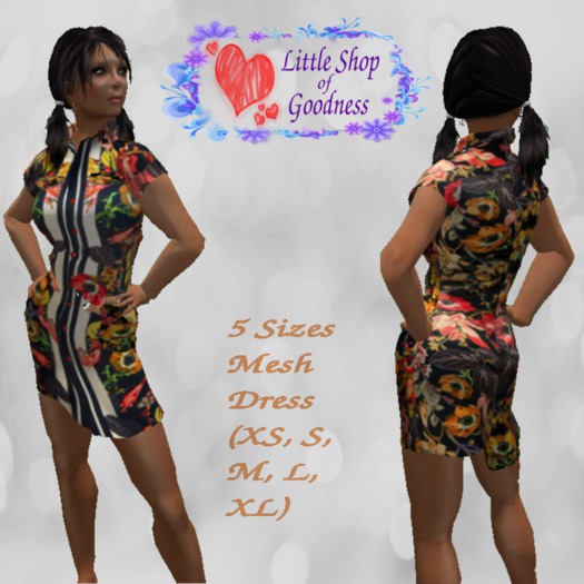 Black Floral Button Front Dress Mesh