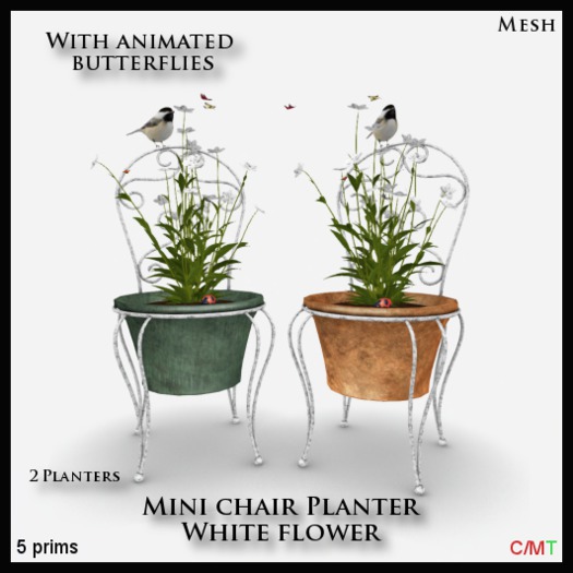 Mini chair Planter - White flower
