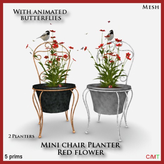Mini chair Planter- Red flower Boxed