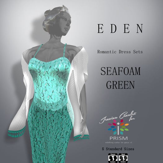 Second Life Marketplace - Prism Eden Romantic Dress Set by Jezzixa in Sea foam Green with Shawl 5 Standard Sizes Second Life Marketplace - Prism Eden Romantic Dress Set by Jezzixa in Sea foam Green with Shawl 5 Standard Sizes