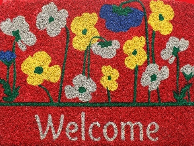 Welcome Poppies Door Mat