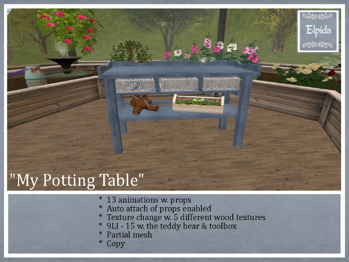 .:[ELPI]  Potting table w, baskets 9 LI..