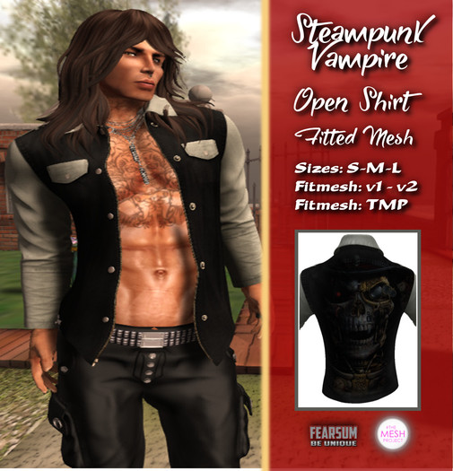 [F] Steampunk Vampire Open Shirt - Fitmesh