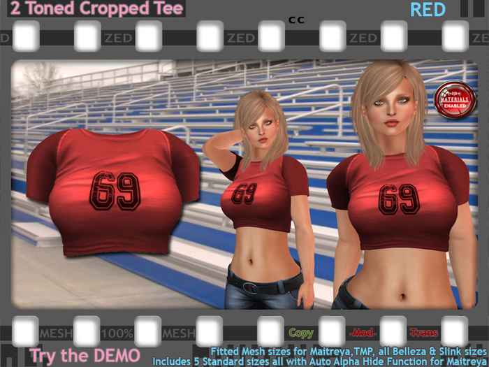 ::ZED:: 2 Toned Cropped Tee, Red