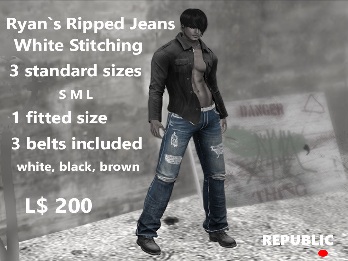 ~REPUBLIC~ Ryan`s  Jeans ripped, white stitching BLUE DEMO