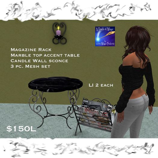 Magazine Rack,Accent Marble top table,Candle Wall sconce set