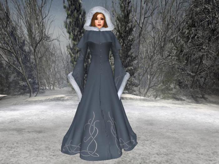 Medieval Princess Long Furry Grey Coat
