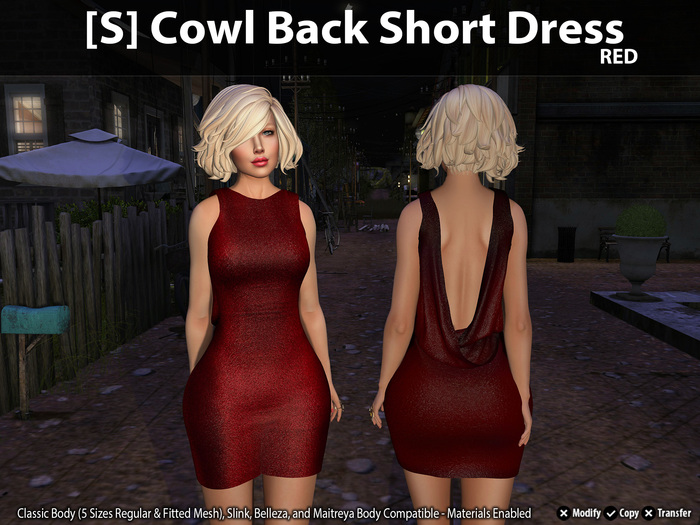 [S] Cowl Back Short Dress - Red