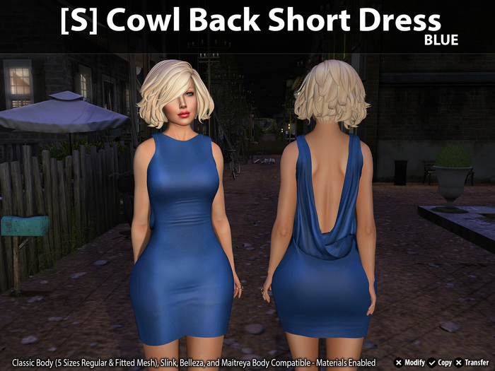 [S] Cowl Back Short Dress - Blue
