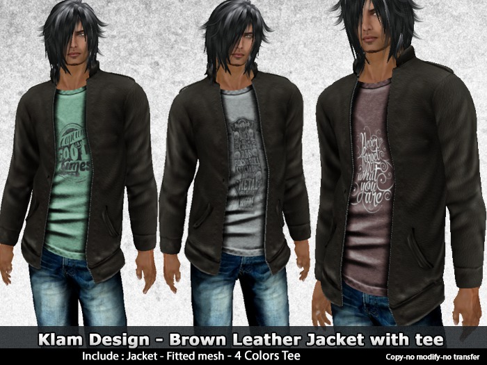 **KM** Brown Leather Jacket  - 4 Tees color