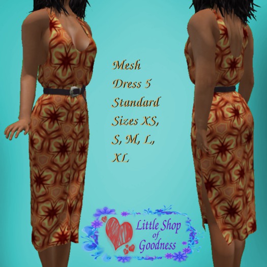 Beige Patterned Knee Length Dress With Slit And Belt Mesh