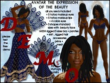 DEMO free AVATAR The expression of Beauty ebony skin,sexy mesh rigged outfit,proud as a peacock,mesh jewelery