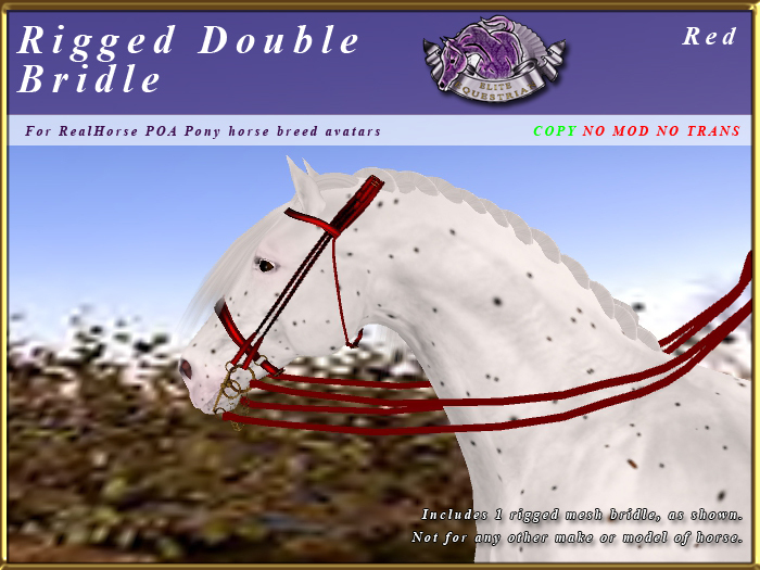 *E* Rigged Double Bridle  [BOXED] RHPOA Pony Red
