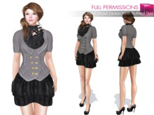 RIGGED MESH Women's Female Black and Grey Short Sleeve Vest Blouse Top with Ruffled Mini Skirt Dress 