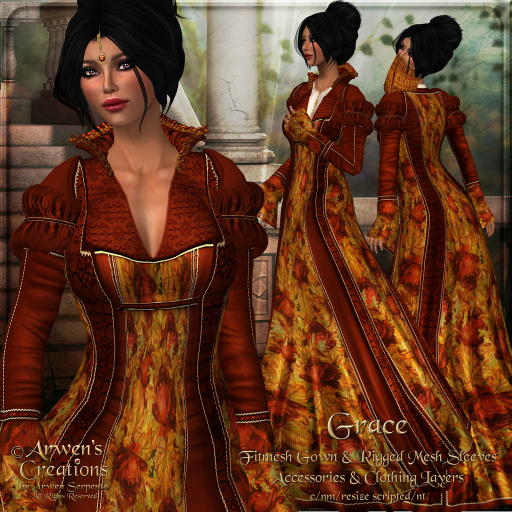 Second Life Marketplace - {AS} Grace Medieval Fitmesh Gown: Fire Rose Red & Gold Trim, Rigged Mesh Sleeves, Sculpted Accessories, Omega Applier Second Life Marketplace - {AS} Grace Medieval Fitmesh Gown: Fire Rose Red & Gold Trim, Rigged Mesh Sleeves, Sculpted Accessories, Omega Applier