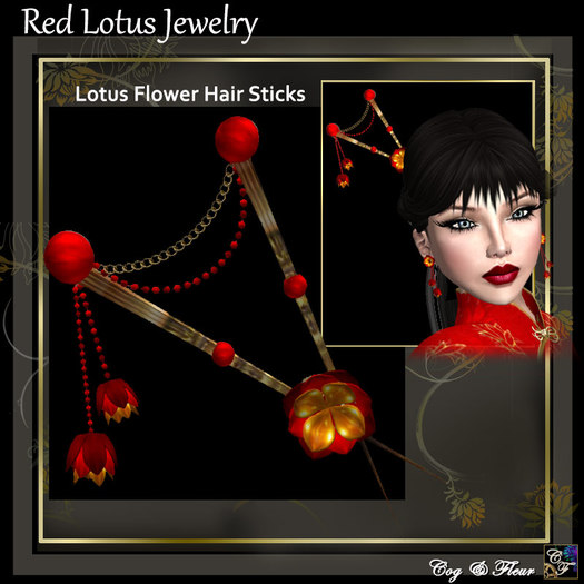 C&F Red Lotus Hair Sticks