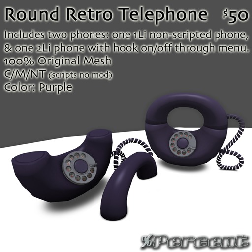 % Round Retro Telephone (Purple) *MESH* - two versions
