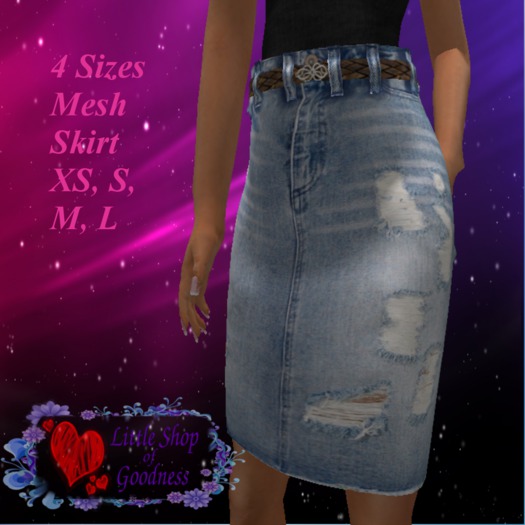 Pencil Skirt Ripped Denim- Blue