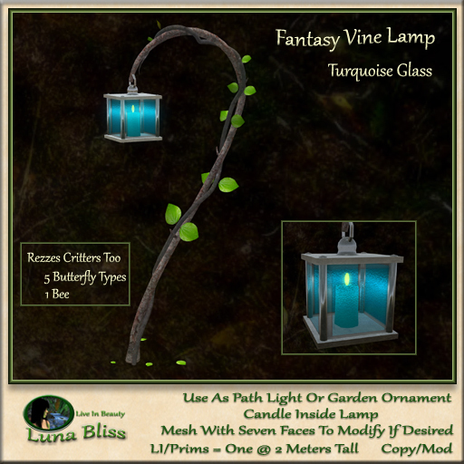Fantasy Vine Lamp - Turquoise Glass (b)