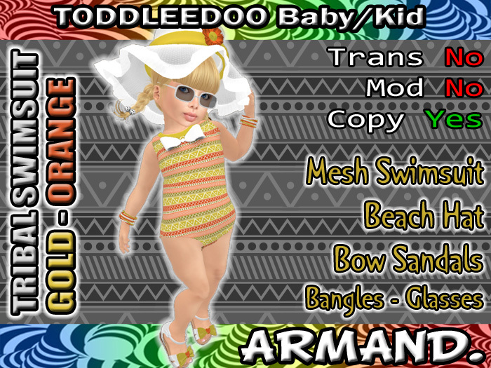 --ARMAND-- TRIBAL SWIMSUIT - GOLD-ORANGE