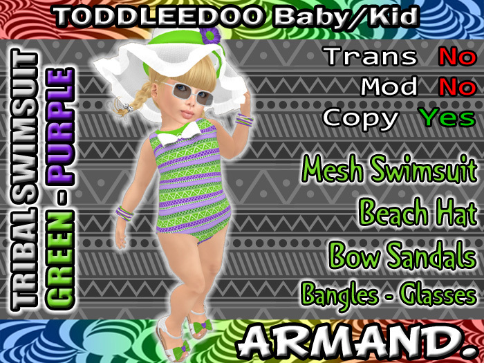 --ARMAND-- TRIBAL SWIMSUIT - GREEN-PURPLE