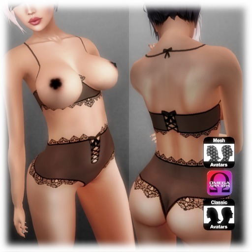 set lace black naked breasts