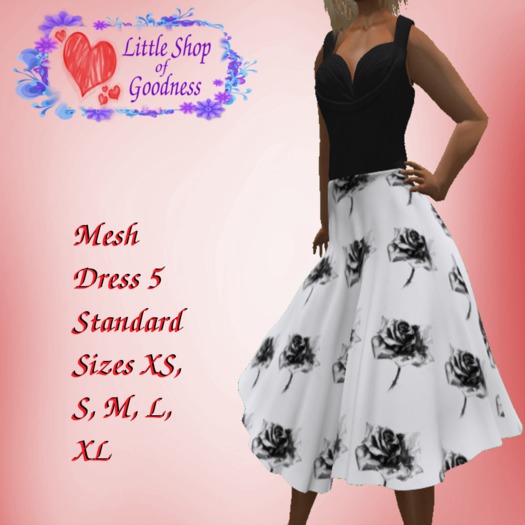 Black&White Dress. Wide Skirt With Roses, Sleeveless Top. Mesh. DEMO
