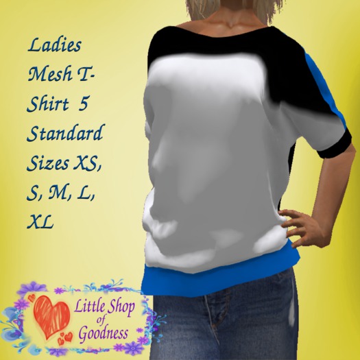 Blue-Black-White Ladies Off Shoulder T-Shirt Mesh