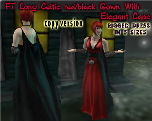 ~FT~ Long Celtic r/b Gown With Elegant Cape (wear to unpack)