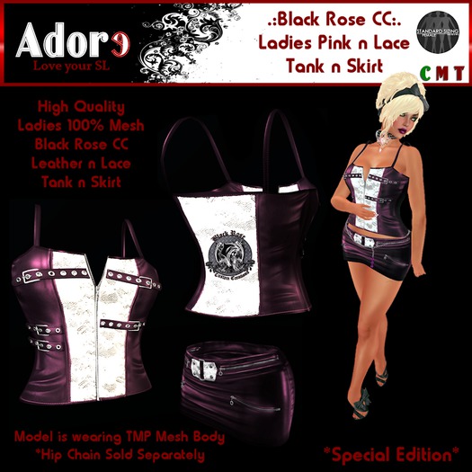 .:Adore:. Ladies BRCC Leather n Lace Tank - Pink