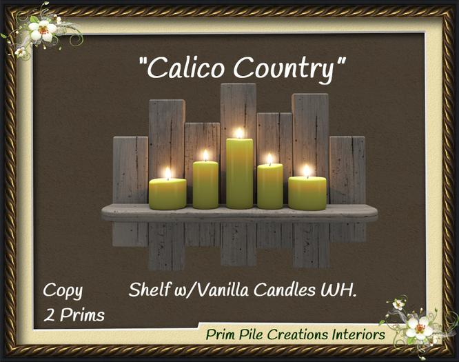 ~PPC~ Calico Country Shelf w/Vanilla Candles WH 