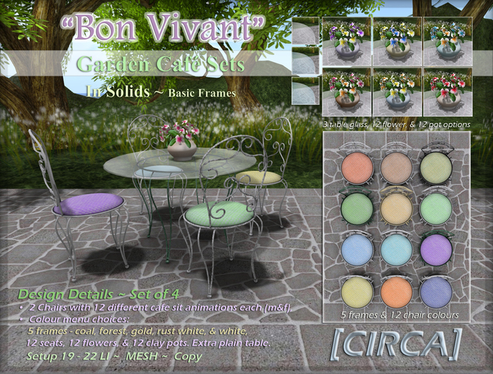 [CIRCA] Pkg - "Bon Vivant" Cafe Set - In Solid & Basic Frames