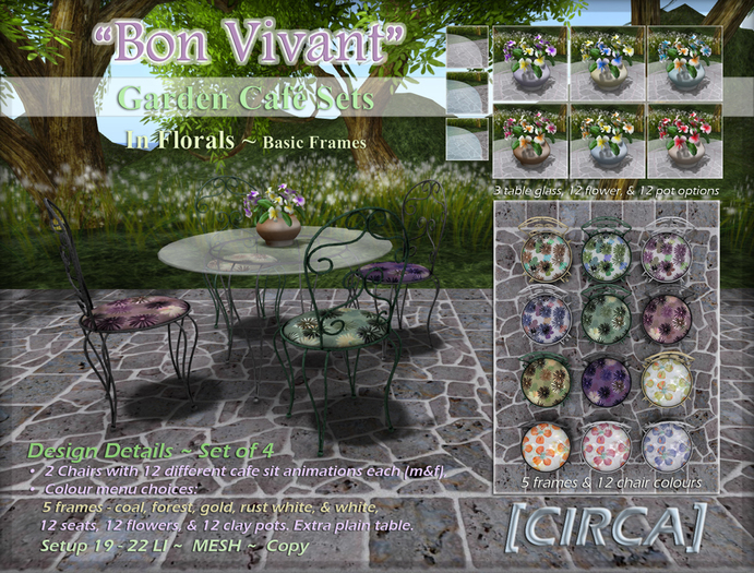 [CIRCA] Pkg - "Bon Vivant" Cafe Set - In Floral & Basic Frames