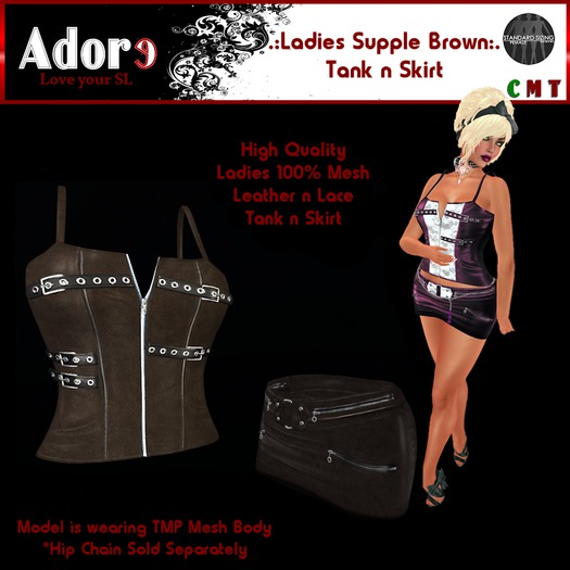 .:Adore:. Ladies Supple Leather Tank and Skirt - Brown