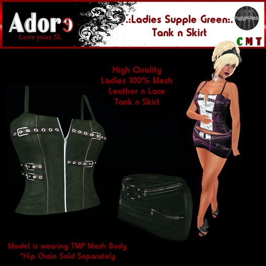 .:Adore:. Ladies Supple Leather Tank and Skirt - Green