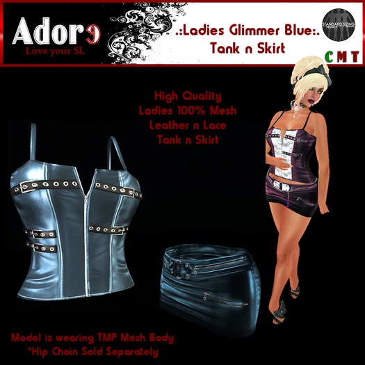 .:Adore:. Ladies Glimmer Leather Tank and Skirt - Blue