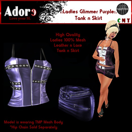 .:Adore:. Ladies Glimmer Leather Tank and Skirt - Purple