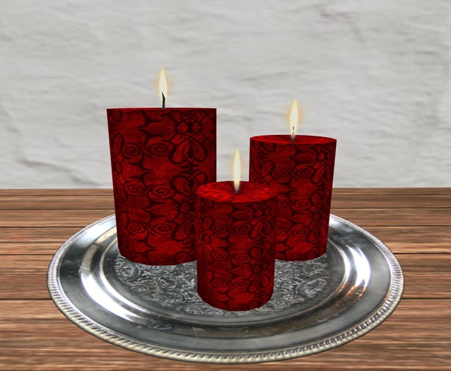 3 Candles Red 2 on Silver Plate