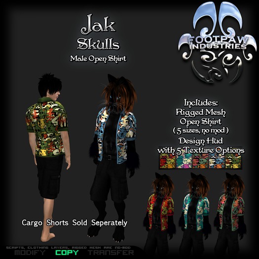 [FPI] Jak Skulls - Rigged Mesh 5 in 1 Unbuttoned Casual Shirt with customize Hud