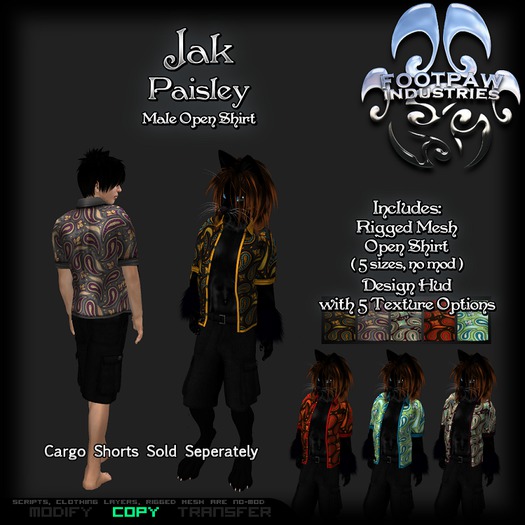 [FPI] Jak Paisley - Rigged Mesh 5 in 1 Unbuttoned Casual Shirt with customize Hud