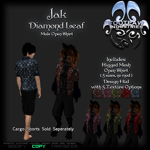 [FPI] Jak Diamond Leaf - Rigged Mesh 5 in 1 Unbuttoned Casual Shirt with customize Hud